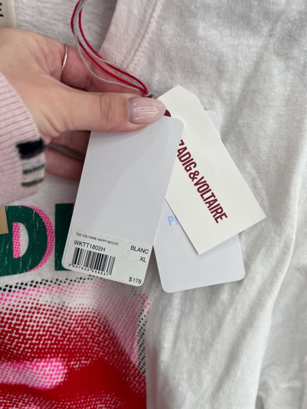 $175 NWT Zadig & Voltiare White Ted Graphic Happy Mouth Tee Shirt size XL - Picture 6 of 7